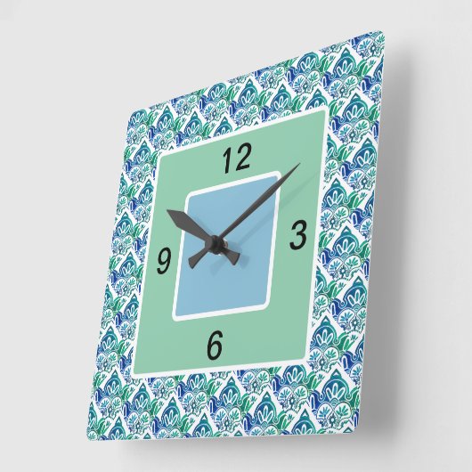 Blauw Groen Wit Vierkant, Wandklok (Hoek)