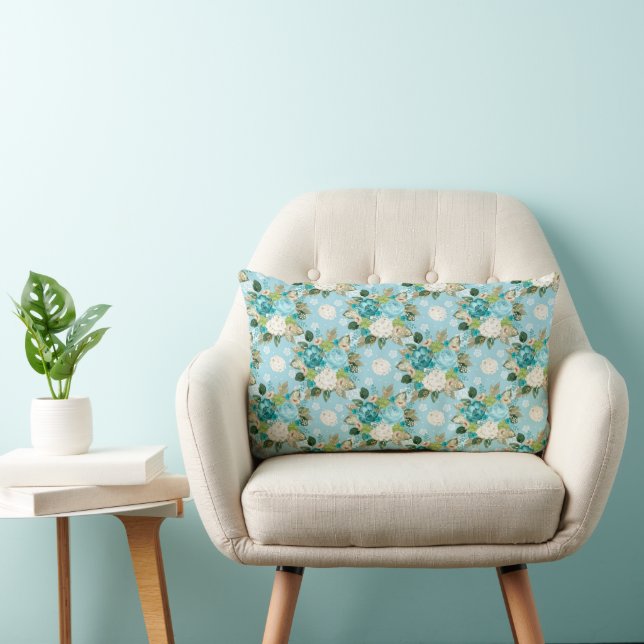  BLAUW GROEN WIT WATERVERF KUSSEN (Stoel)