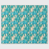 Blauw Groen Witte Bomen Modern Kerstmis Cadeaupapier (Vlak)