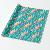 Blauw Groen Witte Bomen Modern Kerstmis Cadeaupapier (Uitgerold)