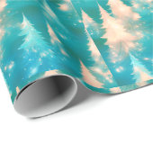 Blauw Groen Witte Bomen Modern Kerstmis Cadeaupapier (Rol Hoek)