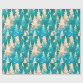 Blauw Groen Witte Bomen Moderne Kerst Cadeaupapier (Vlak)