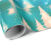Blauw Groen Witte Bomen Moderne Kerst Cadeaupapier (Rol Hoek)