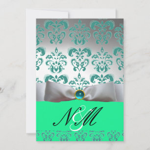 BLAUW GROEN WITTE LINT ZWARTE DAMAST MONOGRAM KAART