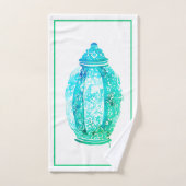 Blauw Groen Witte Monogram Elegante Gemberpot  Bad Handdoek (Handdoek)