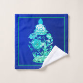 Blauw Groen Witte Monogram Elegante Gemberpot  Bad Handdoek (Wasdoekje)