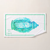 Blauw Groen Witte Monogram Elegante Gemberpot  Bad Handdoek (Handdoek)