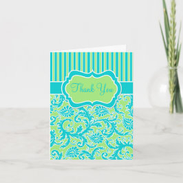 Blauw Groen Witte Streep Damast Bedankkaart
