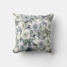 Blauw Groen Witte Waterverf Bloemen Bloemen Kussen