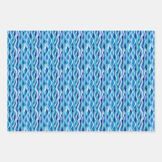 Blauw / Groen / Witte waterverf Wavy Lines Inpakpapier Vel (Voorkant 3)