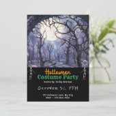 Blauw & Groen Woud Volle Maan Zwart Halloween Kaart (Staand voorkant)