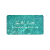 Blauw groen Zee Aqua Handgeschreven Script Water Etiket (Voorkant)