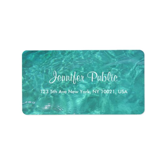 Blauw groen Zee Aqua Handgeschreven Script Water Etiket (Voorkant)