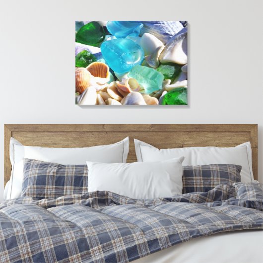 Blauw Groen Zee Glas Art Prints Canvas Strandkust (Insitu (Slaapkamer))