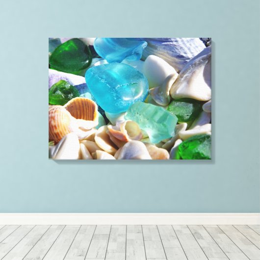 Blauw Groen Zee Glas Art Prints Canvas Strandkust (Insitu (Houten vloer))