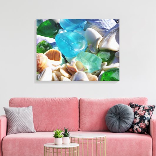 Blauw Groen Zee Glas Art Prints Canvas Strandkust (Insitu (Woonkamer))