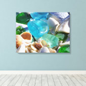 Blauw Groen Zee Glas Art Prints Canvas Strandkust (Insitu (Houten vloer))