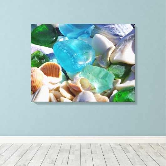 Blauw Groen Zee Glas Art Prints Canvas Strandkust (Insitu (Houten vloer))