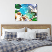 Blauw Groen Zee Glas Art Prints Canvas Strandkust (Insitu (Slaapkamer))