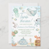 Blauw Groen Zee Wezens Twee Het Zee 2e Verjaardag Kaart (Voorkant)