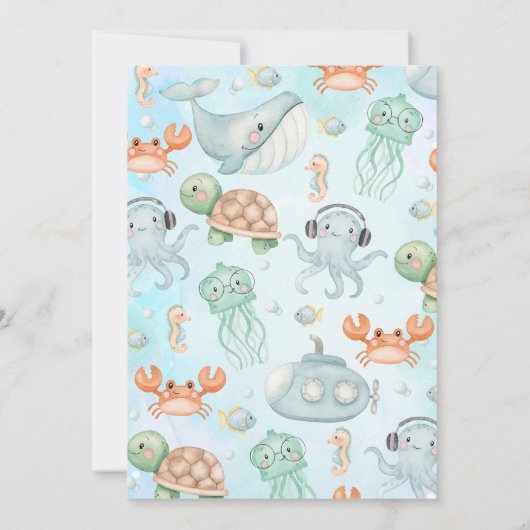 Blauw Groen Zee Wezens Twee Het Zee 2e Verjaardag Kaart (Achterkant)