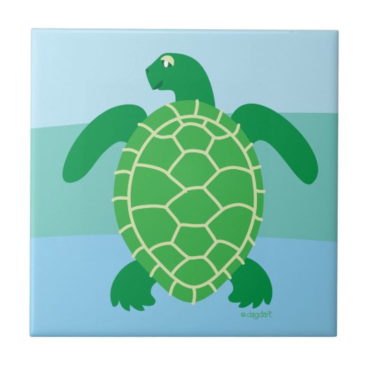 Blauw Groen Zeeen Schildpad Keramische Tegel Tegeltje (Voorkant)