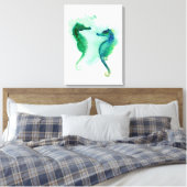 Blauw groen zeepaardjes wit canvas zeepaardje afdruk (Insitu (Slaapkamer))