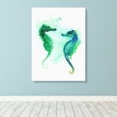 Blauw groen zeepaardjes wit canvas zeepaardje afdruk (Insitu (Houten vloer))