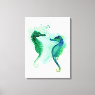 Blauw groen zeepaardjes wit canvas zeepaardje afdruk