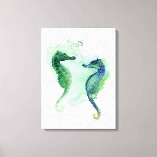 Blauw groen zeepaardjes wit canvas zeepaardje afdruk (Voorkant)