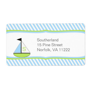 Blauw Groen Zeilboot Baby shower Adres of Favor Etiket