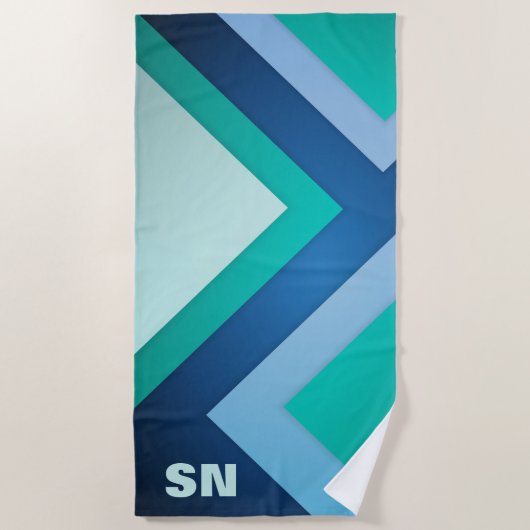 Blauw Groen Zig Zag Strepen Strandlaken (Voorkant)