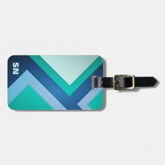 Blauw Groen Zig Zag Stripes Bagagelabel (Voorkant horizontaal)