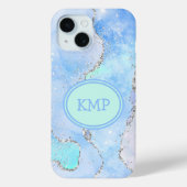 Blauw Groen Zilver Glitter Marmer Wervel Monogram Case-Mate iPhone Case (Achterkant)