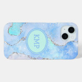 Blauw Groen Zilver Glitter Marmer Wervel Monogram Case-Mate iPhone Case (Achterkant (horizontaal))