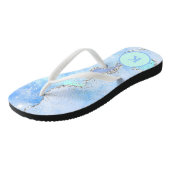 Blauw Groen Zilver Glitter Marmer Wervel Monogram Teenslippers (Schuin)