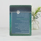 Blauw, groen, zilver Striped Bar Mitzvah Uitnodigi Kaart (Staand voorkant)