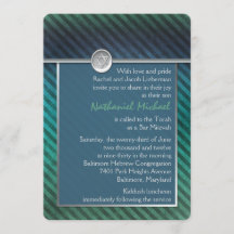 Blauw, groen, zilver Striped Bar Mitzvah Uitnodigi