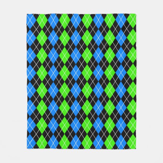 Blauw Groen Zwart Argyle Diamant Design Fleece Deken (Voorkant)