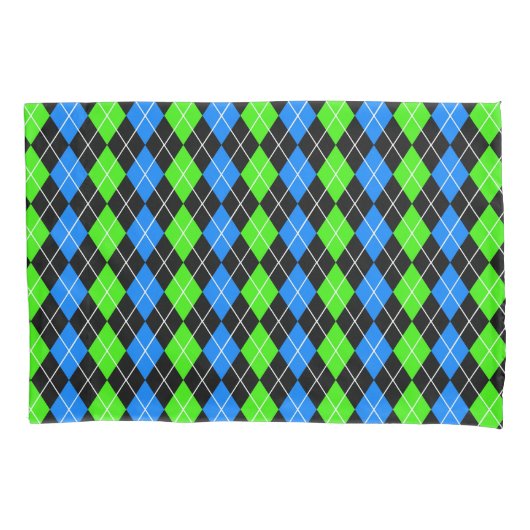 Blauw Groen Zwart Argyle Diamant Design  Kussensloop (Voorkant)