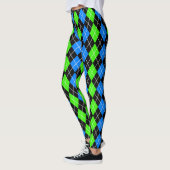 Blauw Groen Zwart Argyle Diamant Design Leggings (Links)