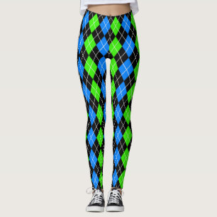 Blauw Groen Zwart Argyle Diamant Design Leggings