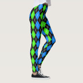Blauw Groen Zwart Argyle Diamant Design Leggings (Rechts)