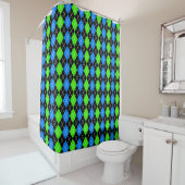 Blauw Groen Zwart Argyle Diamond Design Douchegordijn (In situ)