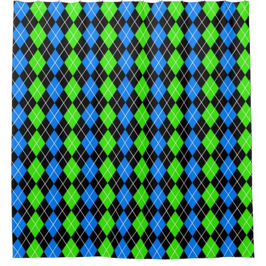 Blauw Groen Zwart Argyle Diamond Design Douchegordijn (Voorkant)