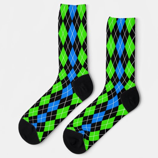 Blauw Groen Zwart Argyle Diamond Design Sokken (Links)