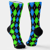 Blauw Groen Zwart Argyle Diamond Design Sokken (Gebogen)