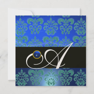 BLAUW GROEN ZWART CHAMPAGNE DAMAST MONOGRAM KAART