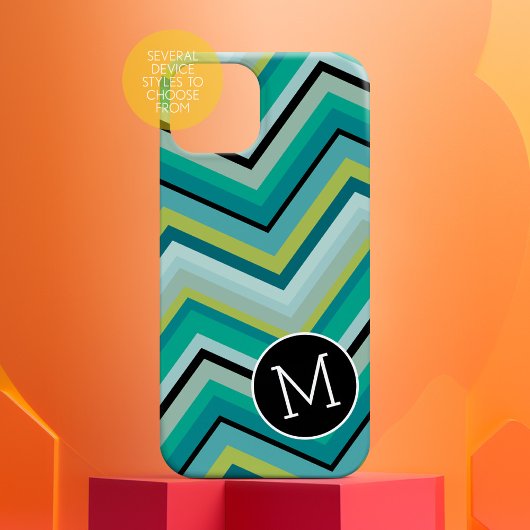 Blauw Groen Zwart Chevron Patroon Eenvoudig Monogr Case-Mate iPhone Case
