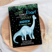 Blauw Groen Zwart Dinosaurus Verjaardag Uitnodigin Kaart